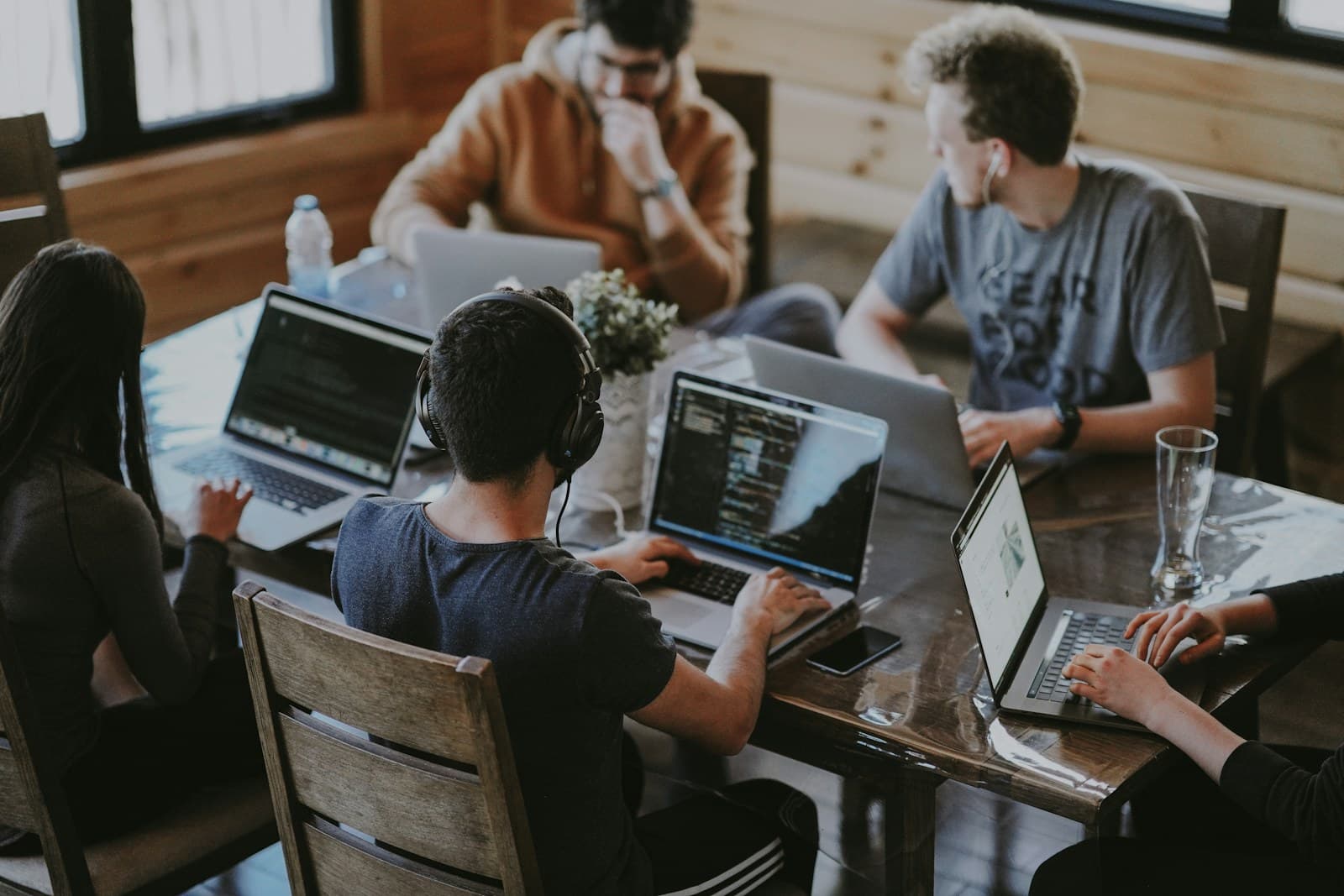 A software team working together around a table